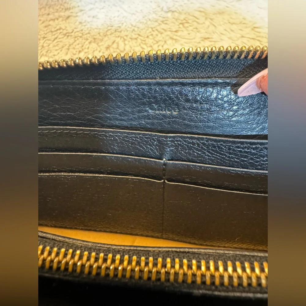 CHLOE Lily Continental Leather Bow Zip Wallet in Black - EUC